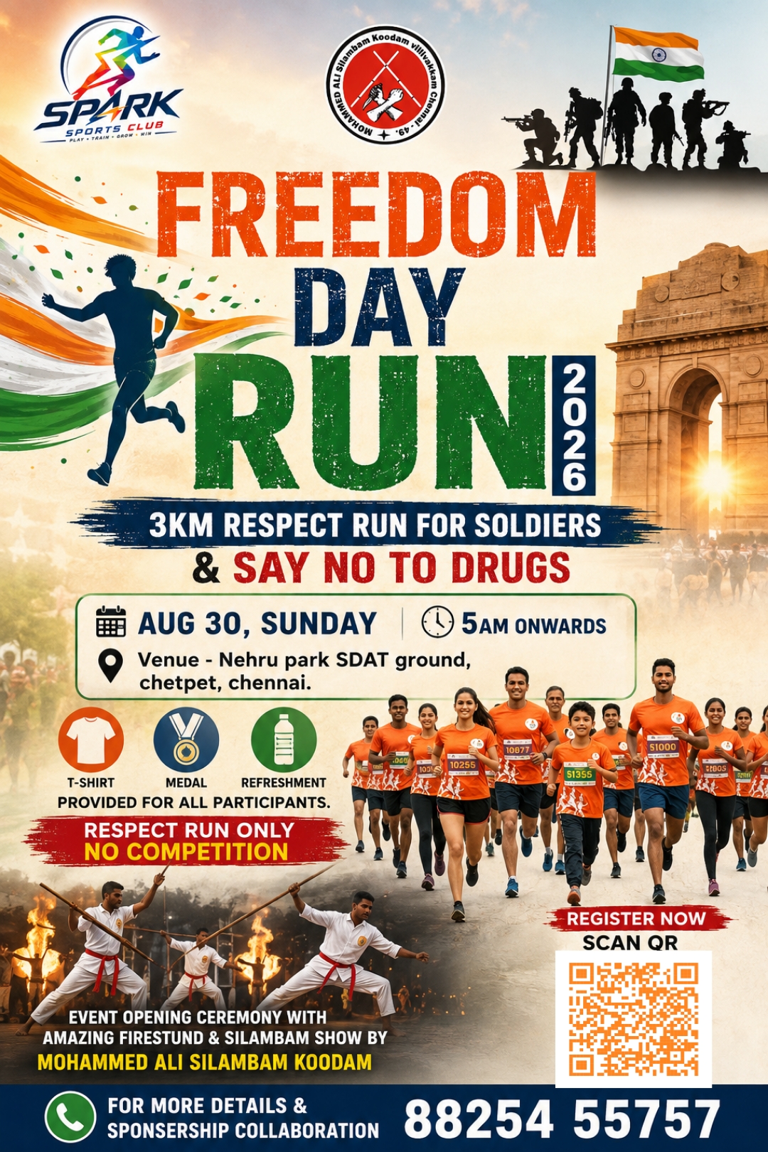 FREEDOM DAY RUN 2026 , Run for the Soldiers &amp; Drugs Free India aug 30th 5am to 6 am